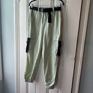 Forever 21 Pants Womens L Green Cargo Joggers Belted Gorpcore Utility Streetwear